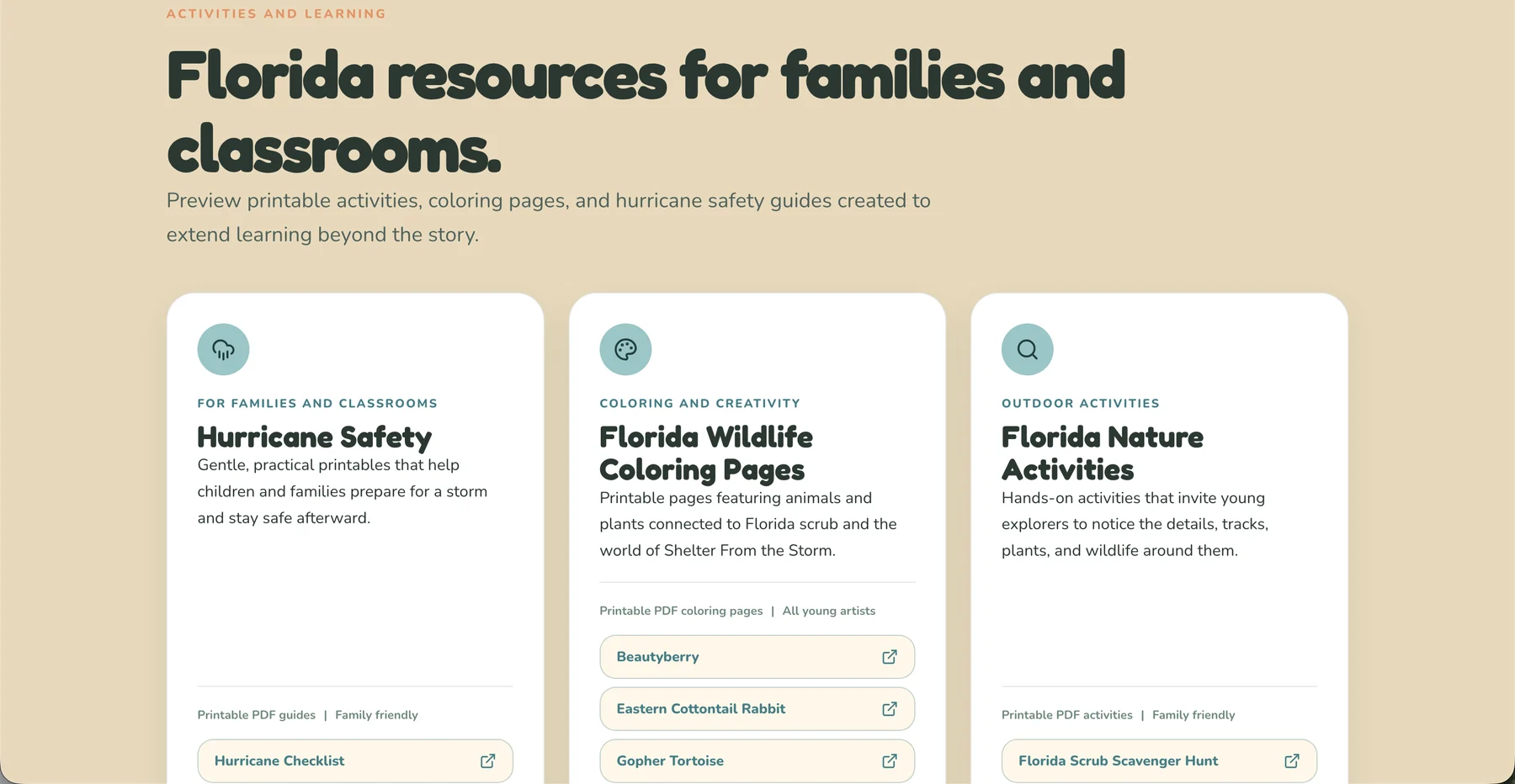 Beauty Berry Books resources for families and classrooms section