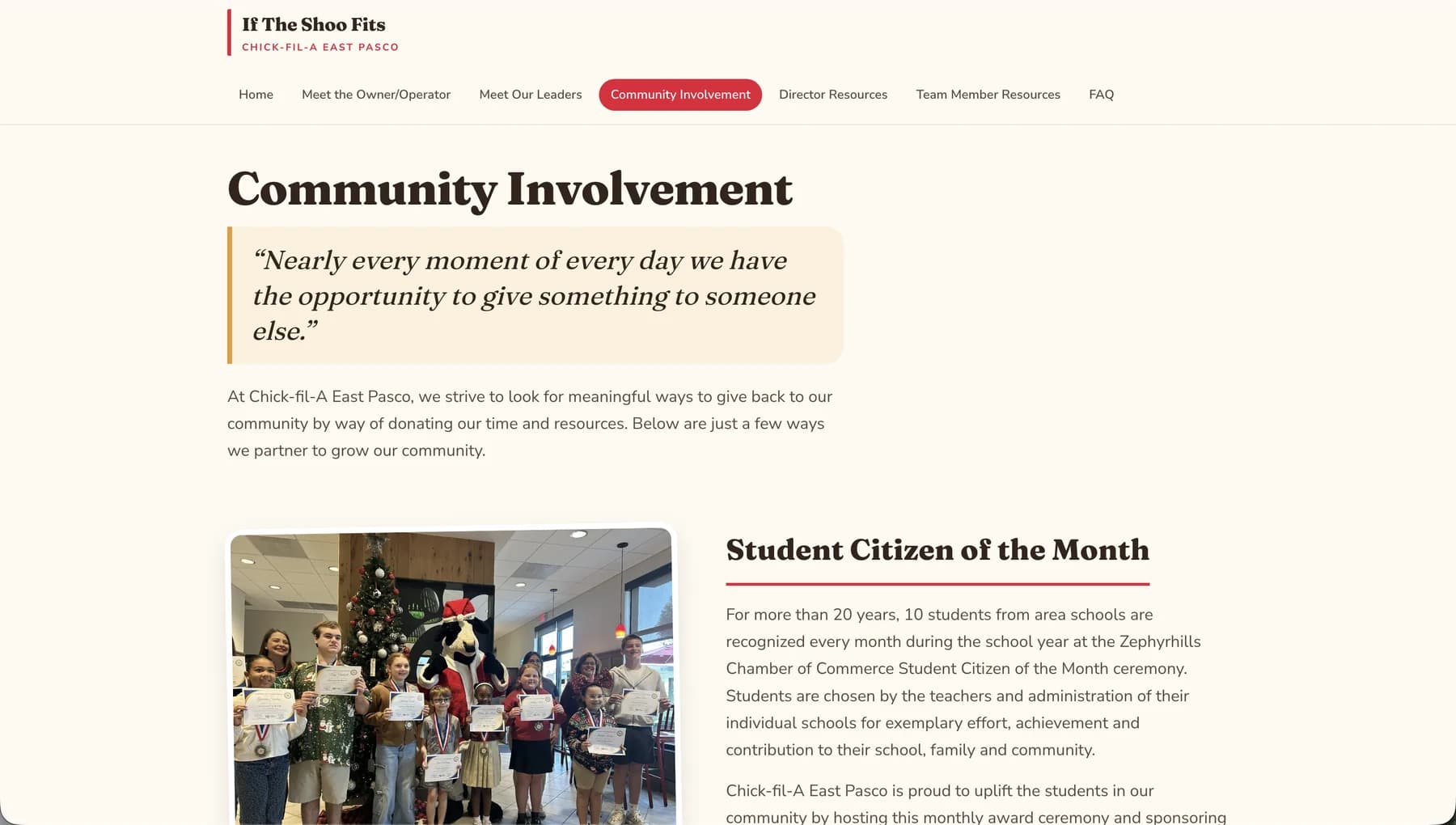 If the Shoo Fits community involvement page with local outreach information