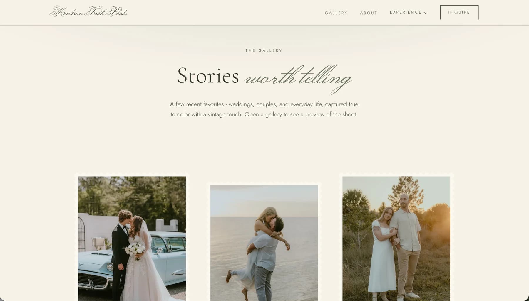 Madison Faith Photo public gallery page with wedding and lifestyle photography